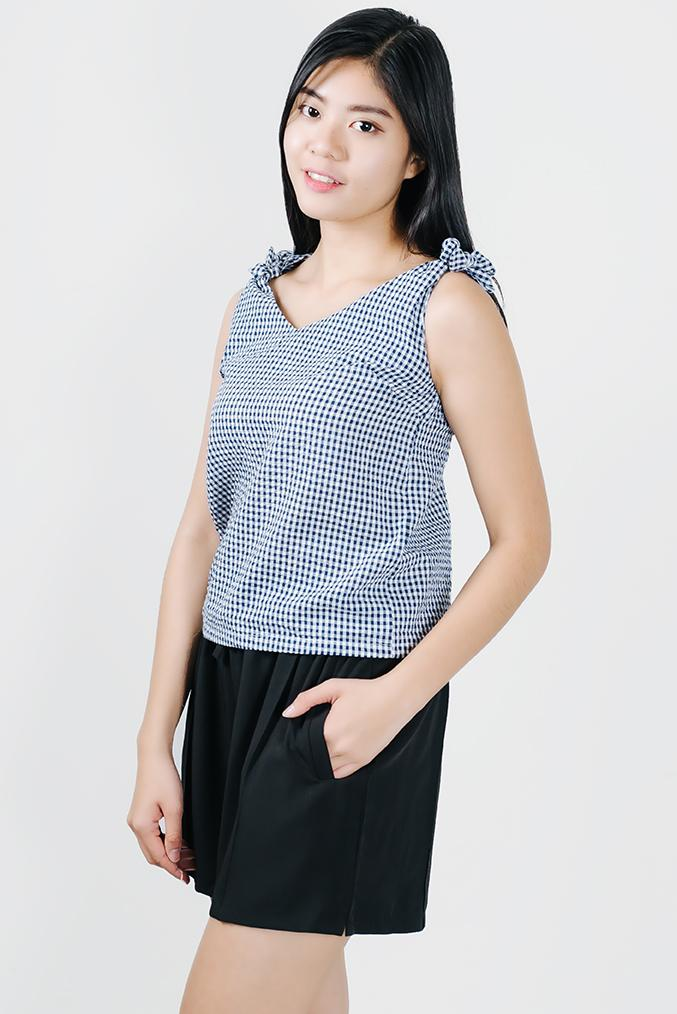 JULY007 V Neck Gingham Top